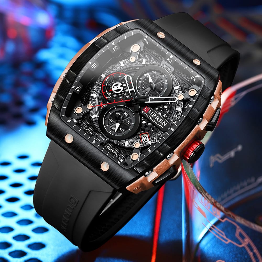 Curren 8442 Men’s Chronograph Rose Gold & Black Silicone Sports Watch