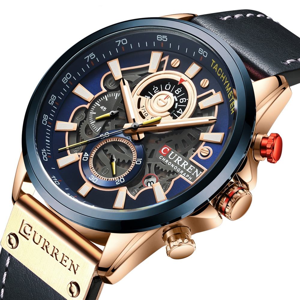Curren 8380 Men’s Chronograph Blue Dial Waterproof Leather Watch - Image 3