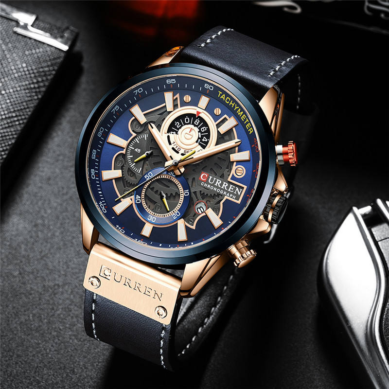 Curren 8380 Men’s Chronograph Blue Dial Waterproof Leather Watch