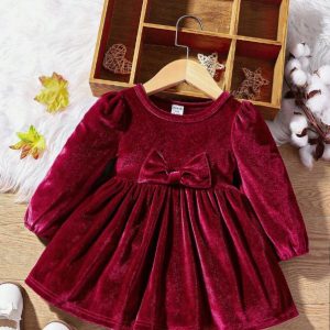Baby Girl Velvet Dress – Wine Red
